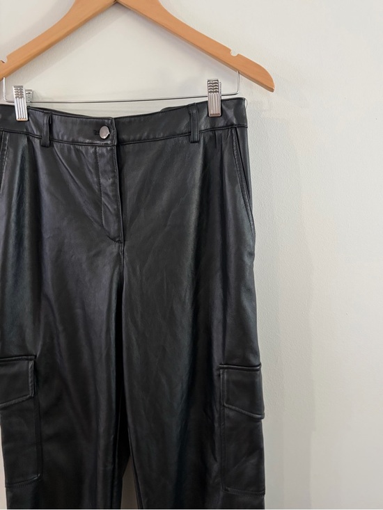 Rachel Zoe Black Faux Leather Wide Leg Cargo Pants - Picture 2 of 4